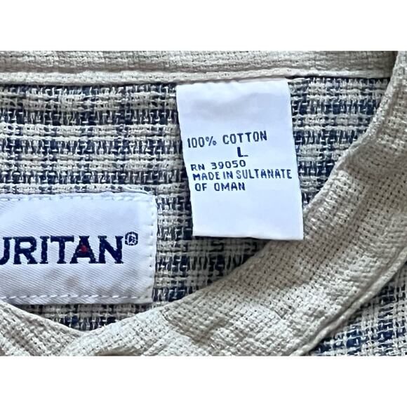 Vtg Puritan Mens L Button Down Shirt Y2K Band Collar Gingham Plaid Short Sleeve - Picture 4 of 5